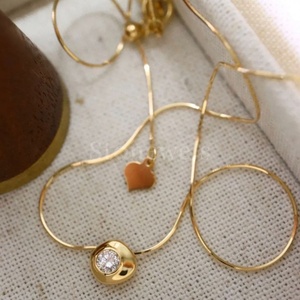 Diamond Bean Pendant Chain <b>Necklace</b> Yellow <b>Gold</b> <b>14K</b> Solid <b>Gold</b> Trendy Elegant Piece with Unique Bean-Shaped Pendant - Product Image 3