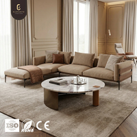 Canapé modulaire haut de gamme en tissu sur mesure, élégant et luxueux, avec détails en cuir, pour salon, villa moderne, manoir