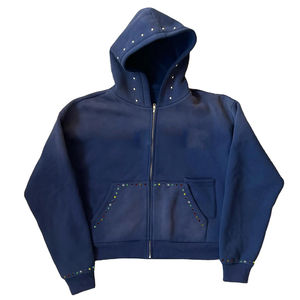 Sudadera con Capucha de Alta Calidad, 460 g/m², 100% Algodón, Transpirable, para Hombre, Estilo Holgado, Lavado Ácido, con Cremallera y Pedrería Personalizada - Product Image 1