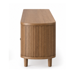 Mueble de TV Moderno de Madera Maciza con Puertas y Cajones Acanalados, Consola Media Larga y Baja para Sala de Estar, Muebles para el Hogar - Product Image 4