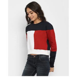 เสื้อสเวตเตอร์คอตตอน100% ใส่ได้ทั้งชายและหญิงเสื้อจั๊มเปอร์ไซส์ใหญ่กว่าไหล่ตกเสื้อคอกลมสีบล็อก - Product Image 3