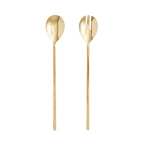 Modern Brass Salad Serving Set of 2 with <b>Mirror</b> Polish for Kitchen & <b>Tabletop</b> Unique Golden Flatware Sets at Lower Price - Product Image 1