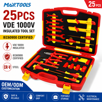 Kit de Herramientas Eléctricas Aisladas VDE 1000V OEM de 25 Piezas, Certificado IEC60900, Herramientas Manuales para Electricistas CR-V para Mantenimiento de Vehículos Eléctricos e Industrial