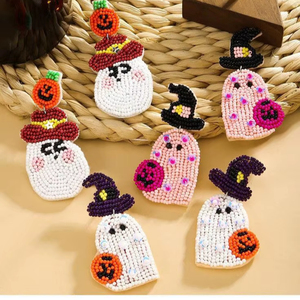 Nice Strong Stitching Smooth Fabric Backing Handmade Beaded Halloween Ghost Women and <b>Girls</b> Witch <b>Hat</b> Pumpkin Bead Embroidery - Product Image 1