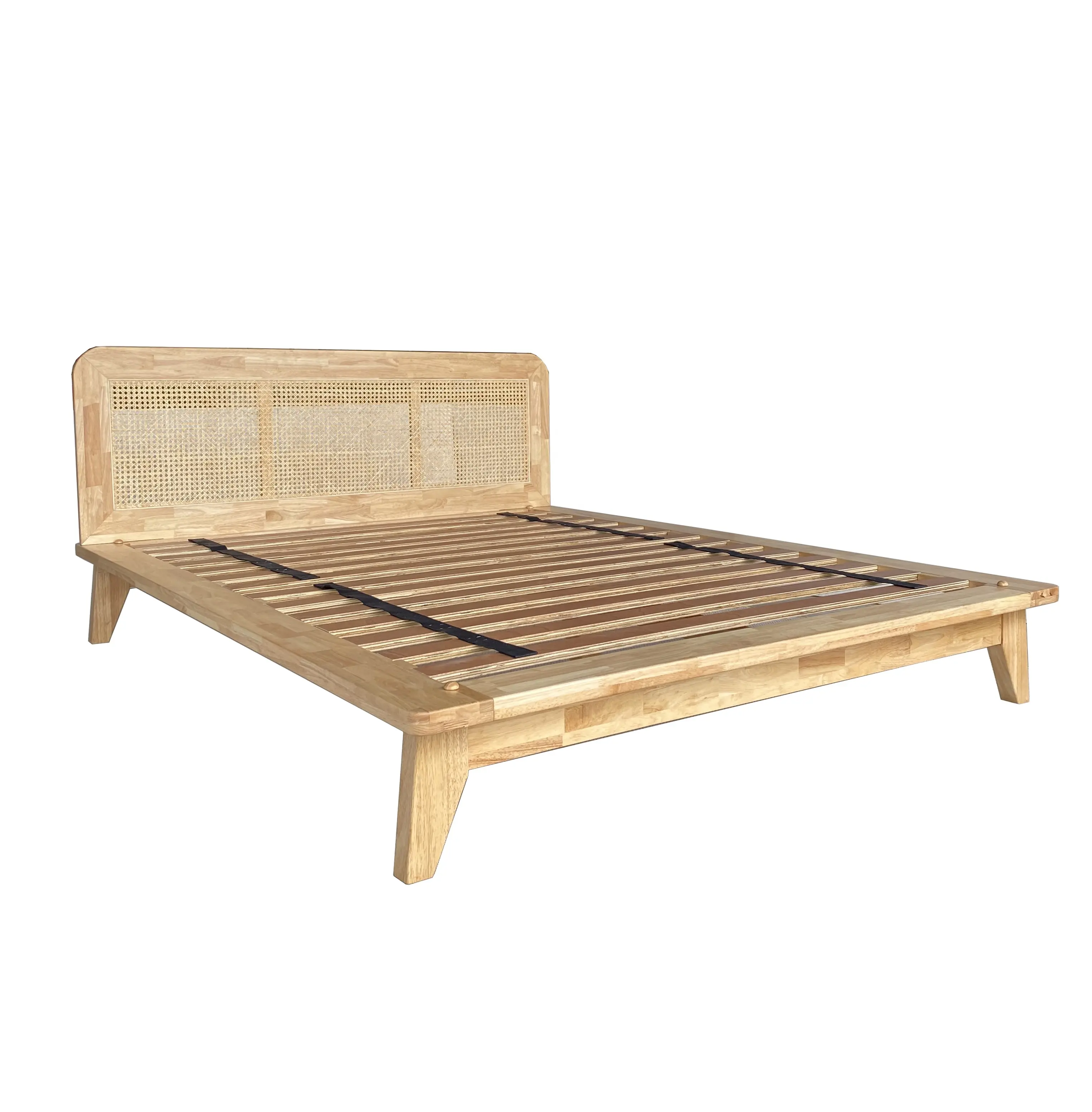 Made in Vietnam Superior Workmanship Modern Furniture No Tool Needed to Assemble Solid Rubber Wood Bed