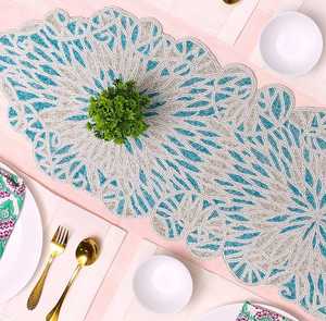 Posavasos de mesa de cristal con estilo, alfombrillas de pizarra verde con cuentas para cocina, muebles para el hogar, hecho a mano, elegante de 14 pulgadas - Product Image 1