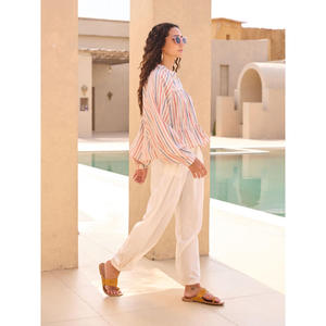 Striped Cotton 2-Piece Short Set <b>Capri</b> Shirt & Lantern <b>Pants</b> - Product Image 4