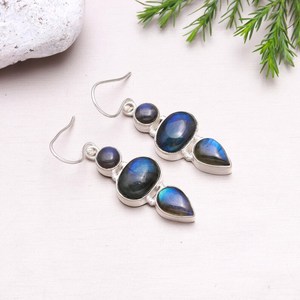 Pendientes de estilo bohemio chapados en plata de ley 925, piedras preciosas de labradorita azul a la moda, bisel Natural de piedra, aniversario - Product Image 3