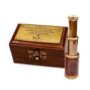 Télescope en laiton personnalisé de 6 pouces avec revêtement en cuir et boîte en bois, zoom 5x, personnalisable avec un message personnel - Product Image 1