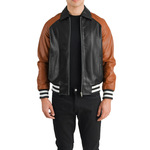 OEM personalizado negro y marrón cuero Varsity chaqueta mangas Chenille bordado Logo tela Varsity - Product Image 1