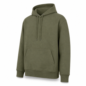 Sudadera con Capucha de Felpa de Algodón Grueso Verde Oliva para Hombre, Ajuste Regular, Estilo Urbano, con Cordón y Bolsillo Canguro, para Invierno, Venta al por Mayor - Product Image 3