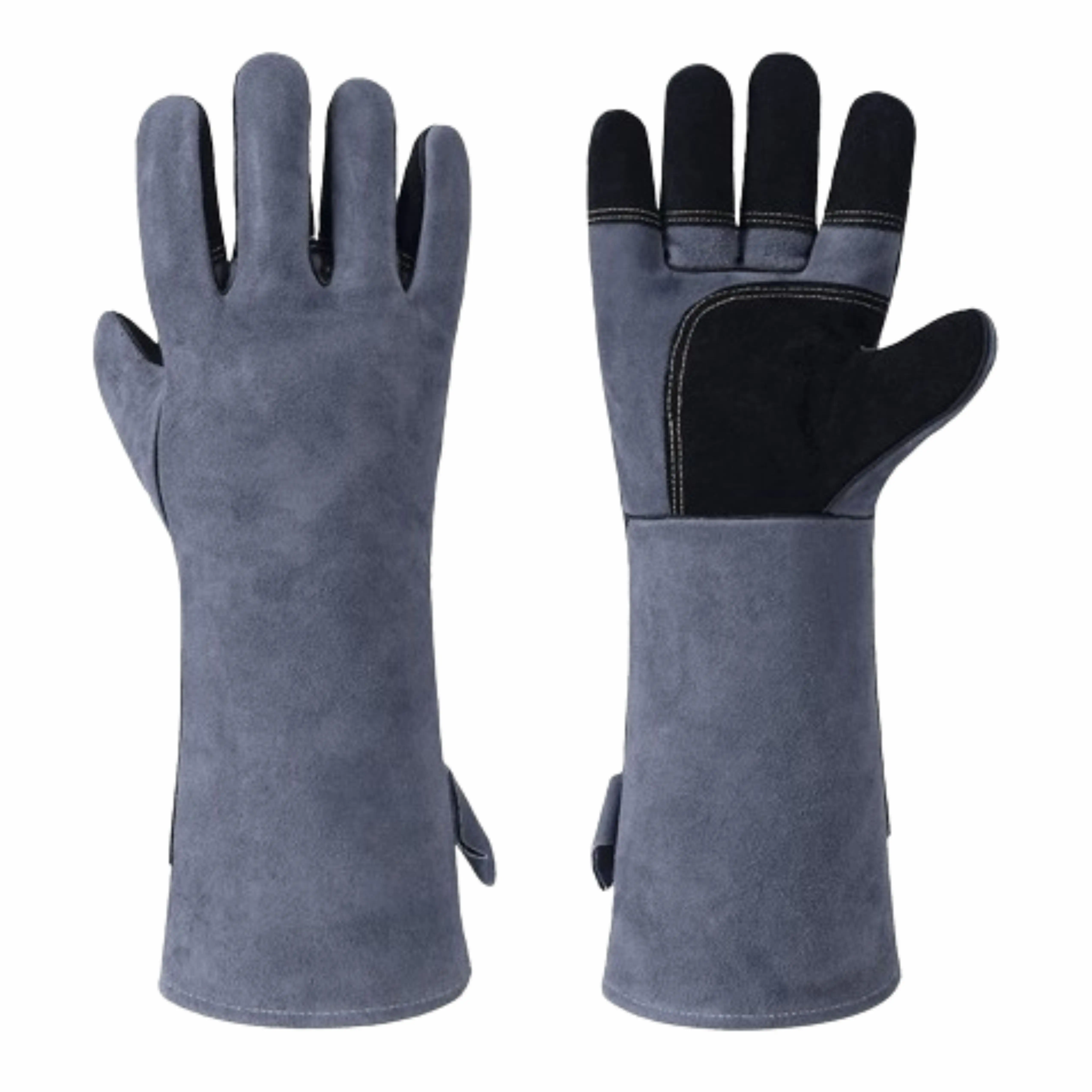 Reinforced cowhide split leather heavy duty welding gloves industrial safety hand protection construction flame retardant gloves