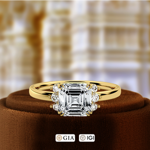 Anillo de Compromiso con Diamante Cultivado en Laboratorio Certificado por IGI, 1CT, Corte Asscher con Tres Piedras Laterales Redondas, Anillo de Boda de Oro Rosa de 14K - Product Image 1