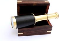 Télescope nautique artisanal en laiton avec ancre, dans une boîte en bois |   Jumelles maritimes vintage |   Conception à 3 sections extractibles |
