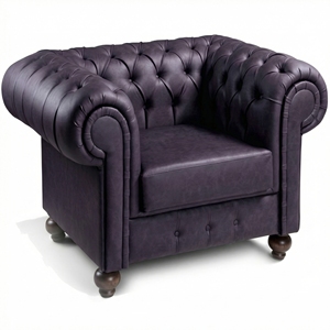 Modern Tufted PU Leather Armchair Chestir with Wooden Legs for Living Room Home Office & Bedroom Furniture - Product Image 4