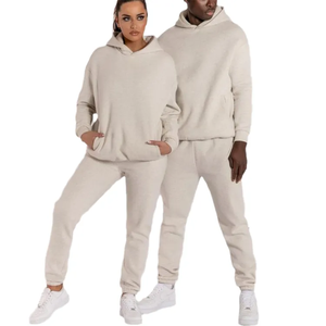 Haute qualité unisexe Logo personnalisé hiver solide 2 pièces 100% coton survêtement sweats à capuche pantalons de survêtement respirant léger décontracté - Product Image 3