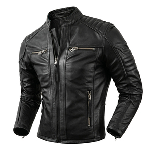 RACER NOIR VÉRITABLE CUIR BIKER VESTE EN CUIR POUR HOMMES Veste En Cuir Biker Moto Vestes Pu Faux Cuir Veste - Product Image 6