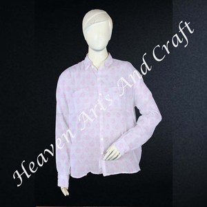 Camisa con estampado de bloques de algodón bohemio, camisa de verano hecha a mano para mujer, ropa informal floral, tela ligera, aspecto listo para la playa - Product Image 5