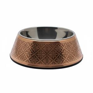 Bol pour animaux de compagnie en acier inoxydable avec finition cuivre antique de luxe, motif en relief, bol pour nourriture pour chien, fabricant en gros - Product Image 1