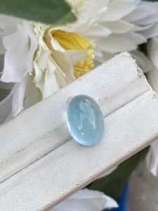 Belle pierre de Cabochons de forme ovale aigue-marine de couleur naturelle avec une pierre précieuse en vrac de bon lustre pour la fabrication de bijoux 12.49 carats - Product Image 2