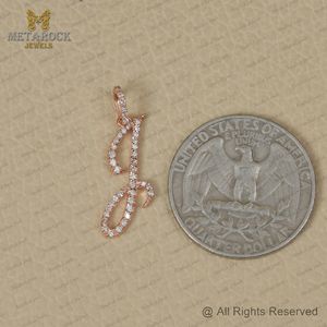 Pendentif à breloque initiale en diamant pavé naturel Lettre J Or jaune 14 carats Bijoux faits à la main Cadeau de Noël Pendentif Alphabet J - Product Image 4