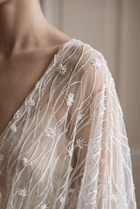 Tissu en tulle brodé de perles d'ivoire et de sequins étincelants, motif étoile, pour robe de mariée légère - Product Image 4