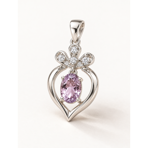 Rhodium-Plated Platinum <b>Amethyst</b> Drop Charm <b>Pendant</b> Handmade Religious Crystal Jewelry - Product Image 1
