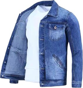 Vintage <b>Denim</b> <b>Jacket</b> Men's Cargo Slim Casual Outerwear Hooded Stand Collar Front Logo for - Product Image 2
