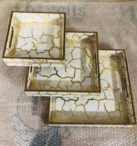 Plateau de service rectangulaire en bois plaqué or au design moderne, motif floral, résistant à la chaleur, léger, décoration de Noël - Product Image 5