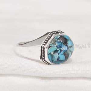 Anillo de hombre al por mayor, piedra preciosa turquesa de cobre azul Natural, anillo de piedra natal de diciembre, joyería fina árabe, anillo de Plata de Ley 925 - Product Image 3