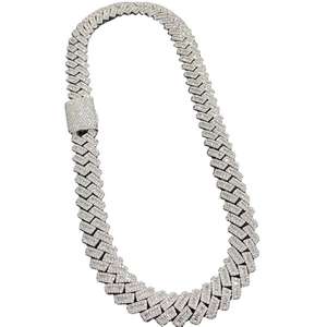 Hip Hop White Gold 18mm VVS Moissanite Round & <b>Baguette</b> Cut Diamond Cuban Link Chain Jewelry For Men's 925 Sterling Silver - Product Image 3