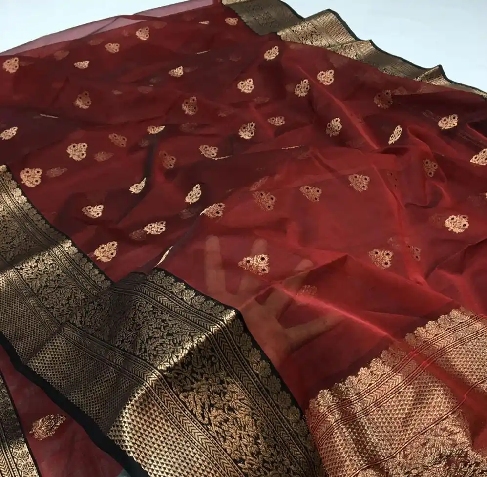 Handmade Handwoven Pure Silk Saree with Meena Work Booti Export Quality for Wedding Casual Wear for Indian Pakistani Clothing