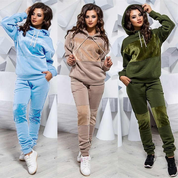 Hot Sale Women Sport Casual Set Winter Warm Training Suit Two Pieces  Outfits Set Women Velvet Jogging Tracksuit| Alibaba.com