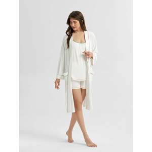 Bata de baño de verano para mujer, multicolor, con ribetes, de bambú suave tejido con elastano, ropa de casa informal, con botones, batas de modal personalizables - Product Image 3
