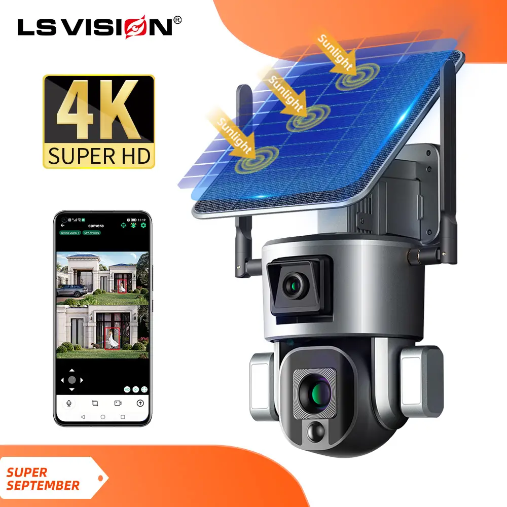 Marvelous Auto Human Tracking GSM Alarm 4K Dual Lens 10X Optical Zoom 8mp Outdoor 4G Solar Powered Battery Floodlight PTZ Camera