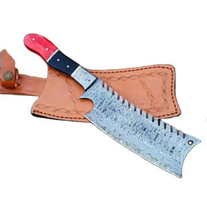 Cuchillo de Cocina Burraq DIY OEM Hecho a Mano de Acero de Damasco, Cuchillo Multifuncional con Patrón Trenzado, Funda de Cuero, 10 Pulgadas, para Uso en la Cocina - Product Image 1