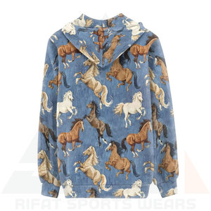 Sudadera con Capucha para Mujer, Diseño de Caballo Azul en Estampado Terry Premium, Cierre Frontal con Cremallera, Manga Larga, Estilo Casual Moderno - Product Image 2