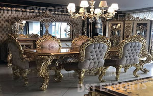 Colección de comedor adornado de estilo victoriano Juego de mesa de comedor de madera maciza de lujo Mesa de comedor de madera tradicional - Product Image 3