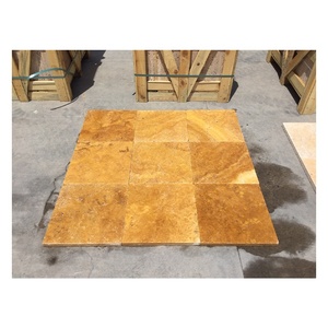 Pavé romain en travertin jaune doré de Turquie Design antidérapant 600x600 Pierre naturelle aiguisée non chargée dégringolée - Product Image 2
