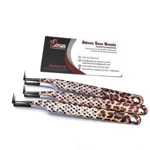 Guépard imprimé léopard 90 degrés botte mince durable en acier inoxydable extension de cils pince à épiler papier enduit cils pince à épiler - Product Image 5