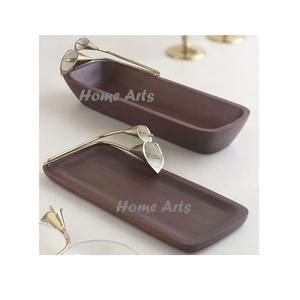 Ensemble de 2 plateaux de service en bois avec poignées métalliques, design moderne, forme rectangulaire, par Home Arts - Product Image 5