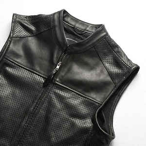 Gilet de motard en cuir de vachette véritable pour hommes design personnalisé gilet de motard en cuir de haute qualité gilet à col montant pour hommes - Product Image 3