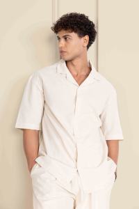 Chemise Homme XL 100% Coton Col V Écologique Respirante Décontractée Coupe Ample Épaules Tombantes Teinte en Fil - Product Image 2