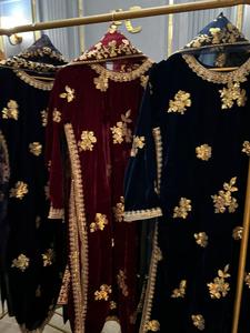 Prêt à porter Modeste Robe Ensemble 3pcs De Luxe Brodé Micro Velours Chemise Doux Organza Dupatta Agrémenté Soie Pantalon Haut - Product Image 3