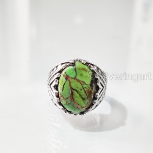 Anillo de exportación para hombre, cobre verde Natural, piedra preciosa turquesa, anillo de piedra natal de diciembre, joyería de fiesta árabe, anillo de Plata de Ley 925 - Product Image 4