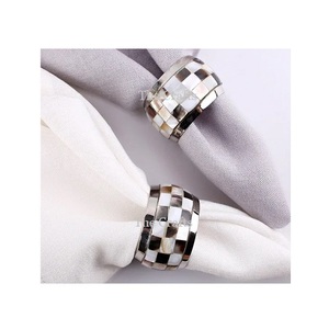 <b>Metal</b> And Mother Of Pearl Napkin <b>Ring</b> Round Shape Decorative Napkin Tissue Storage Napkin <b>Ring</b> In Bulk - Product Image 1