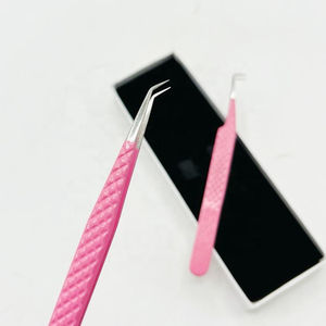 Custom Logo Pink Powder Coated <b>Eyelash</b> <b>Tweezers</b> Set 45 & 90 Degree Smooth Tip Texture Bulk Private Label Lash Extension <b>Tweezers</b> - Product Image 6