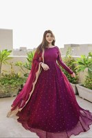 Robe longue Anarkali traditionnelle indienne moderne en Georgette avec broderie diamant, Salwar Kameez de créateur à manches longues avec Dupatta, tenue de soirée pour femme, livraison rapide