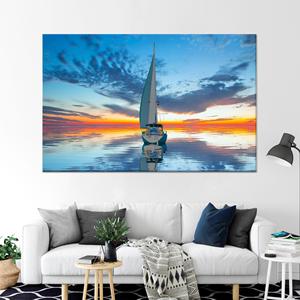 Impression sur toile moderne : décoration murale artistique avec bateau à voile au coucher du soleil, toile enveloppée 1P - Product Image 1