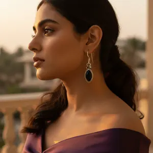 Boucles d'oreilles pendantes en onyx noir pour femmes en argent 925 - Bijoux tendance - Product Image 3